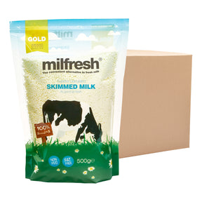 Package of Milfresh skimmed milk with a cardboard box on a white background