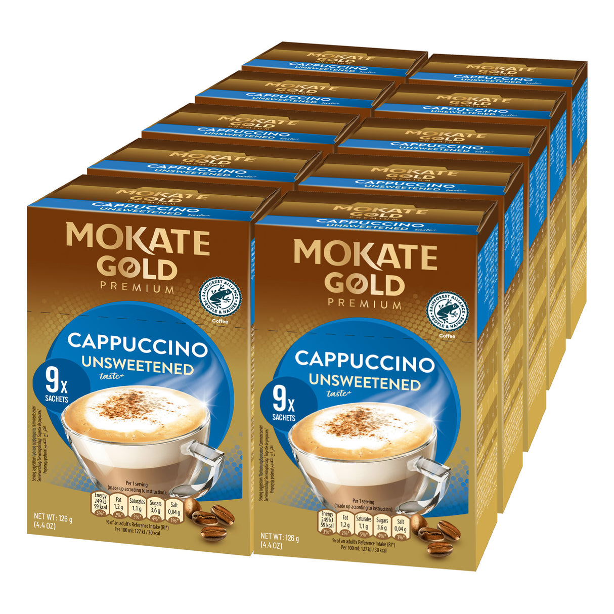 Mokate Gold Premium Cappuccino Unsweetened 10x9 Sachets