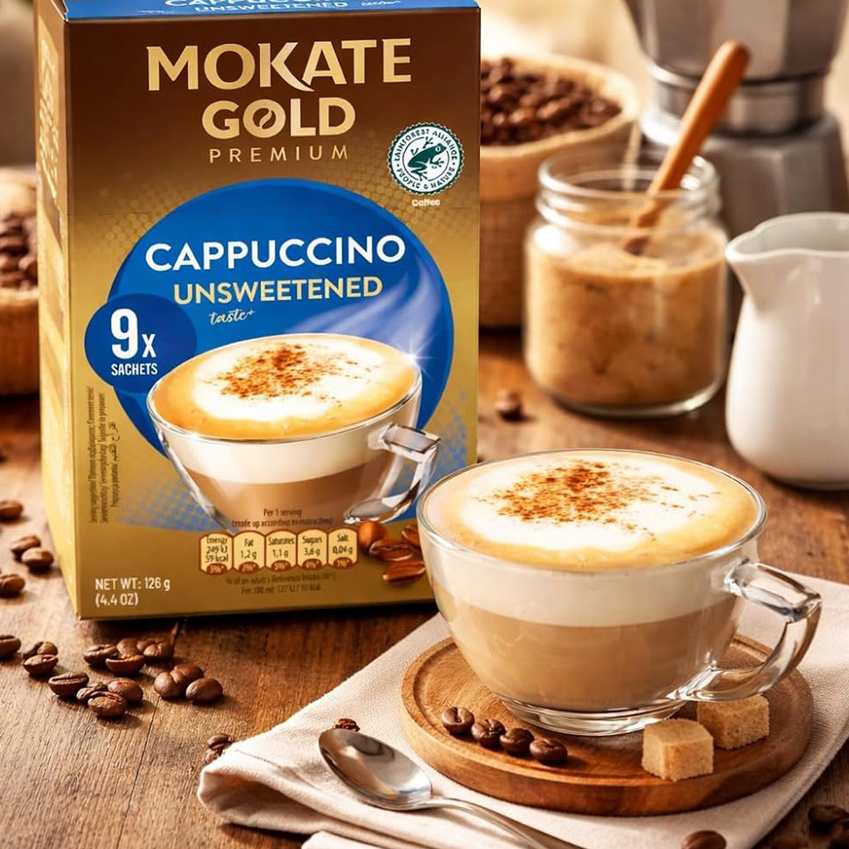 Mokate Gold Premium Cappuccino Unsweetened 10x9 Sachets