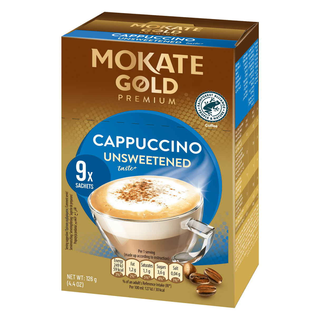 Mokate Gold Premium Cappuccino Unsweetened 10x9 Sachets