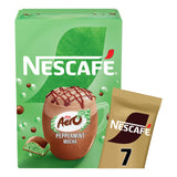 Nescafe Aero Peppermint Mocha instant coffee packaging with a green background