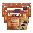Five boxes of Nescafe Seasonal Edition Gingerbread Latte Flavour coffee pods, with one individual 42-drink pouch in the foreground, set against a plain white background.