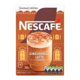 Nescafe Seasonal edition Gingerbread Latte Flavour packaging box, featuring a brown and orange design with a graphic of a gingerbread latte topped with cocoa powder.