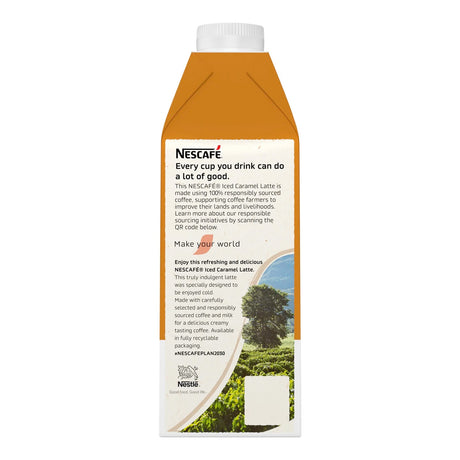 Nescafe iced caramel latte packaging with a white background