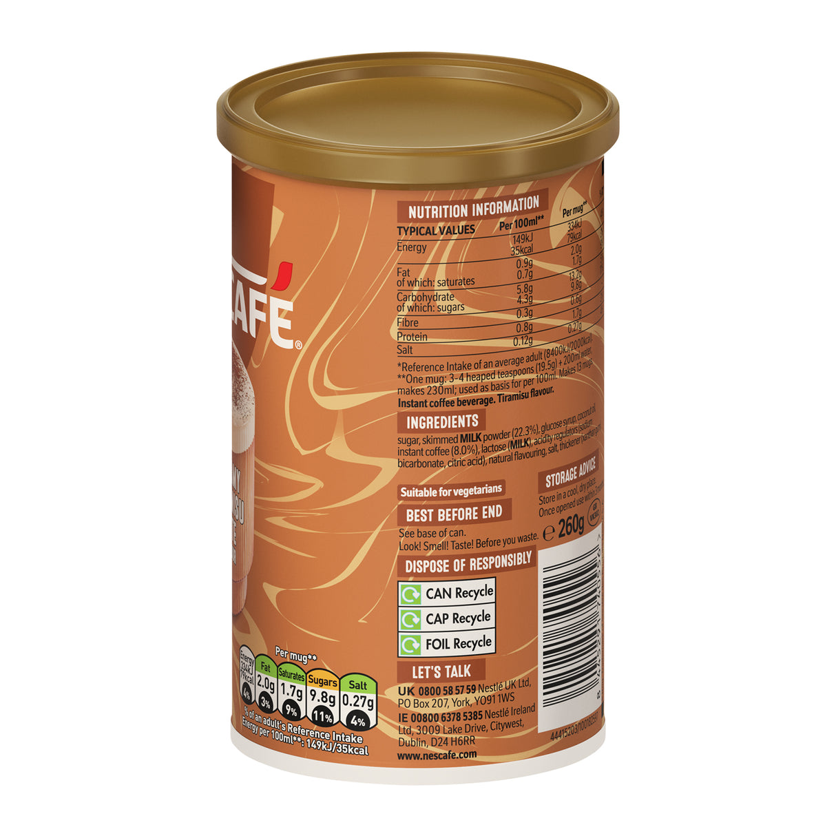 Nescafe Tiramisu Latte Coffee 5x260g Tubs