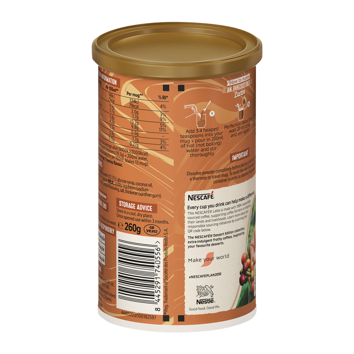 Nescafe Tiramisu Latte Coffee 5x260g Tubs