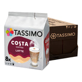 Tassimo Costa Coffee Latte packaging with a white background