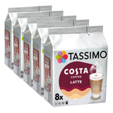 Tassimo Costa Coffee Latte packs on a white background
