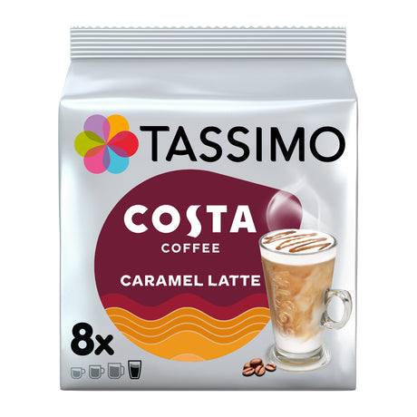Tassimo Costa Coffee Caramel Latte packaging on a white background