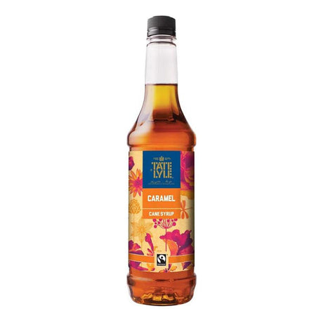 Bottle of Tate & Lyle caramel syrup on a white background