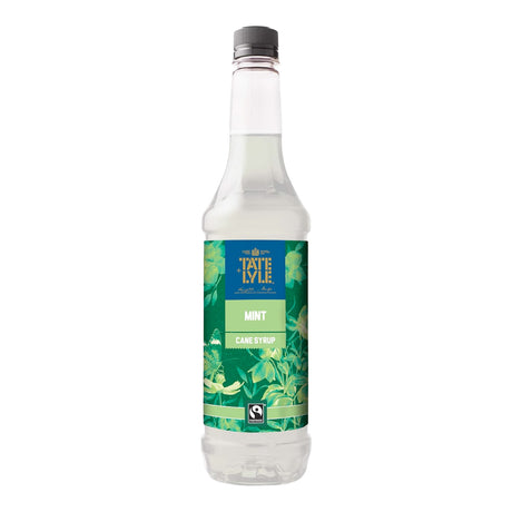Bottle of Tate & Lyle mint syrup on a white background