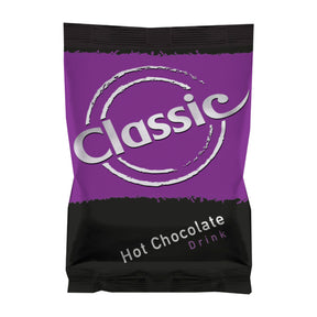 Purple and black package of Classic hot chocolate drink