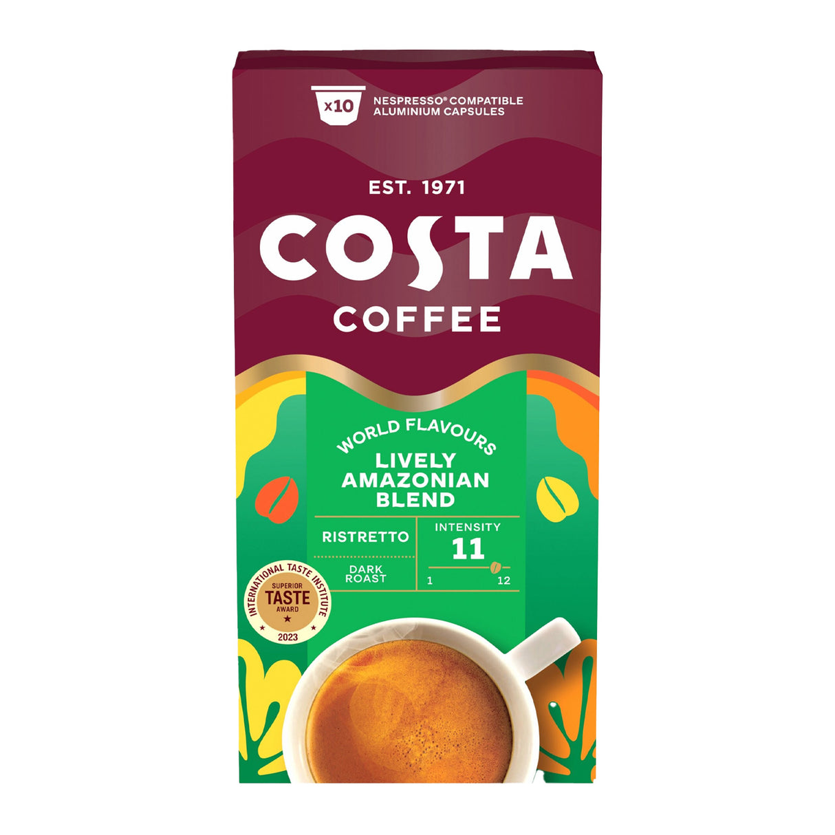 Costa Lively Blend Ristretto Coffee Capsules 10x10 Nespresso Compatible