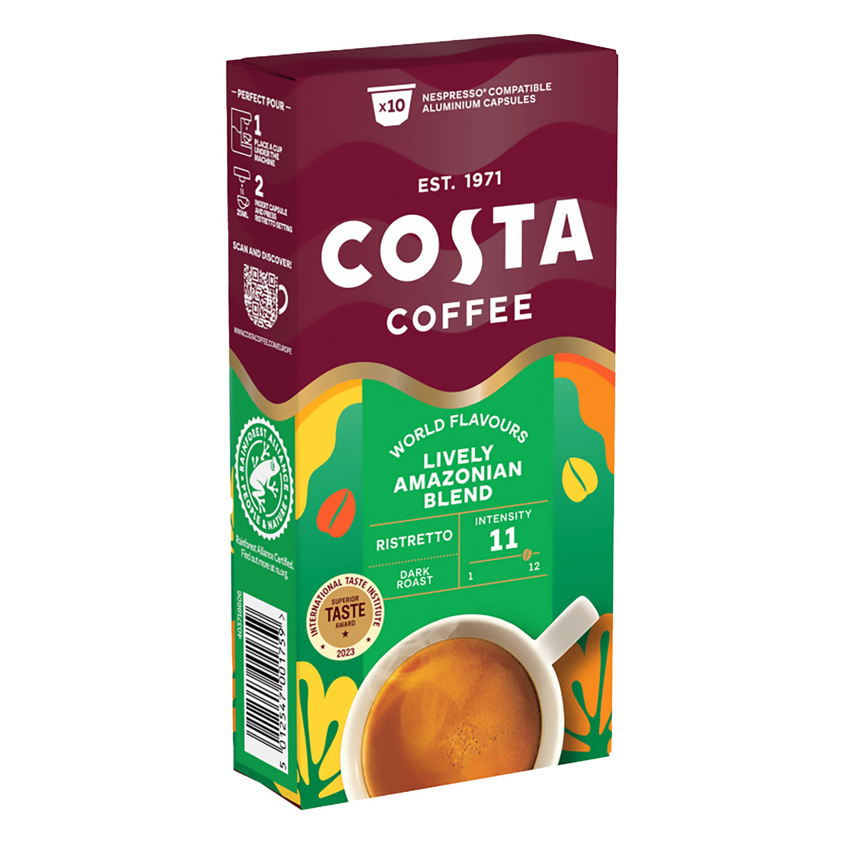 Costa Lively Blend Ristretto Coffee Capsules 10x10 Nespresso Compatible