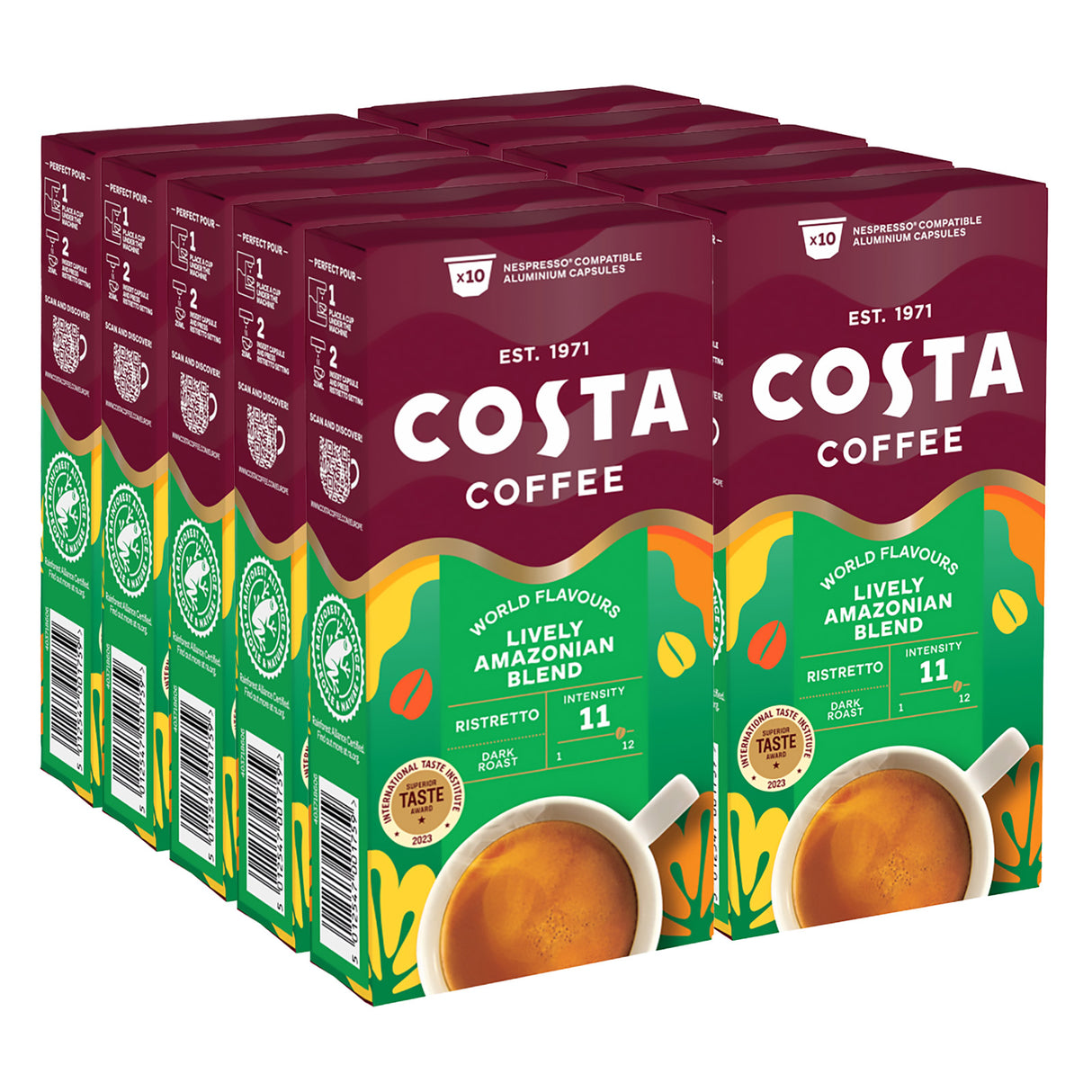 Costa Lively Blend Ristretto Coffee Capsules 10x10 Nespresso Compatible