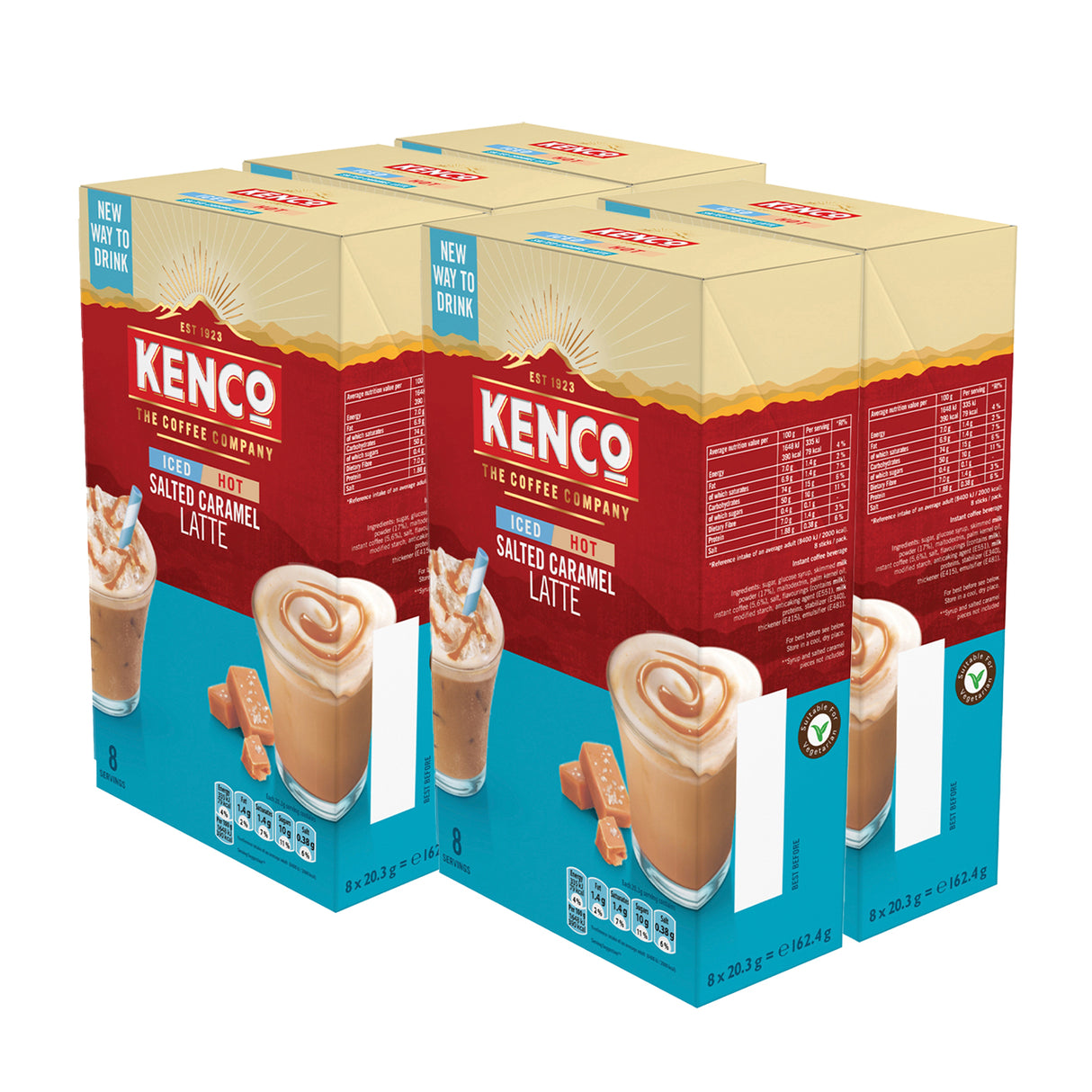 Kenco Salted Caramel Iced Hot Latte Instant Coffee Sachets 5x8