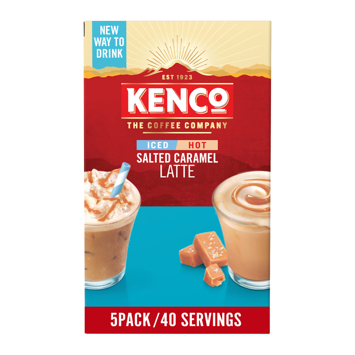 Kenco Salted Caramel Iced Hot Latte Instant Coffee Sachets 5x8