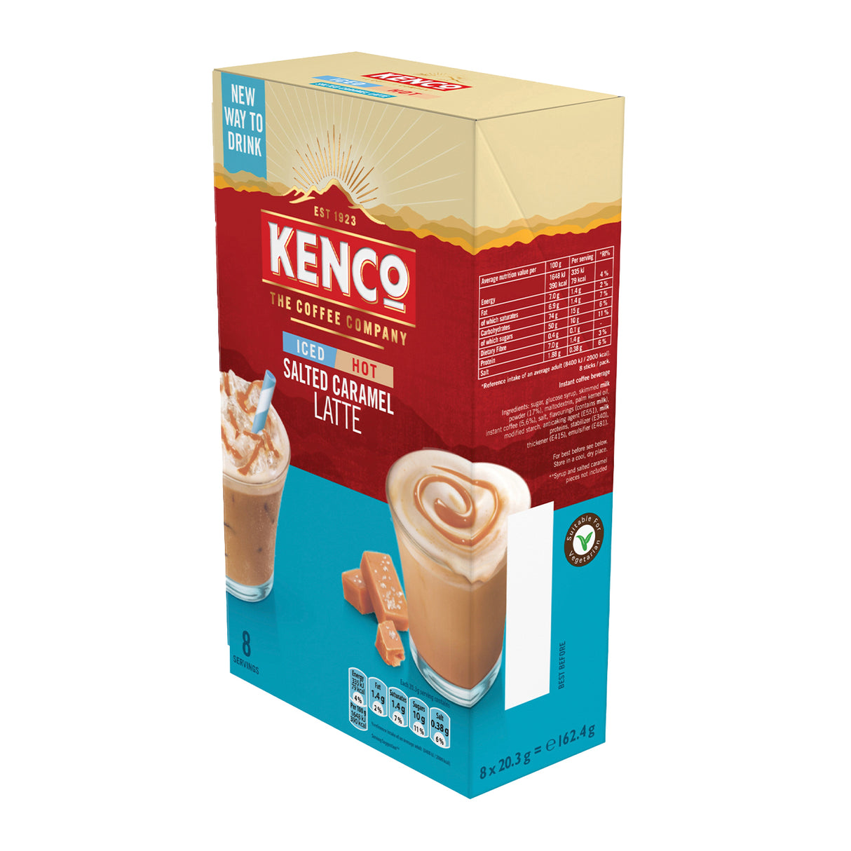 Kenco Salted Caramel Iced Hot Latte Instant Coffee Sachets 5x8