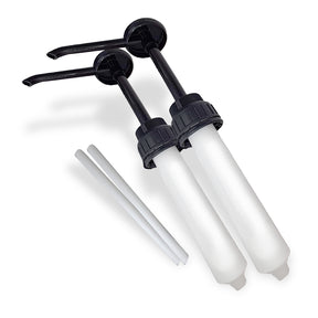 Two DaVinci sauce pumps with black plungers