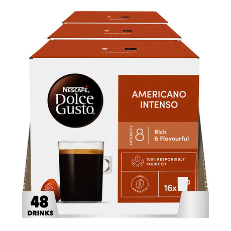 Nescafe Dolce Gusto Americano Intenso coffee pod pack on a white background