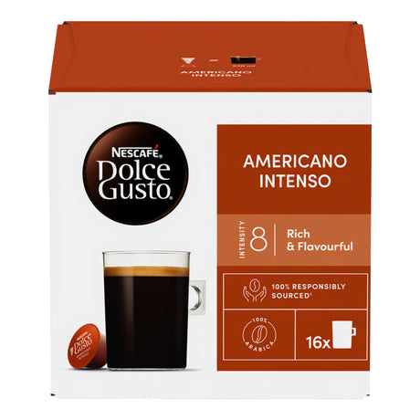 Nescafe Dolce Gusto Americano Intenso coffee capsule box on a white background