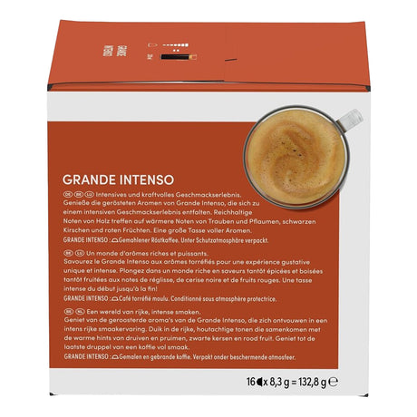 Coffee packaging with text and an image of a coffee cup on a white background