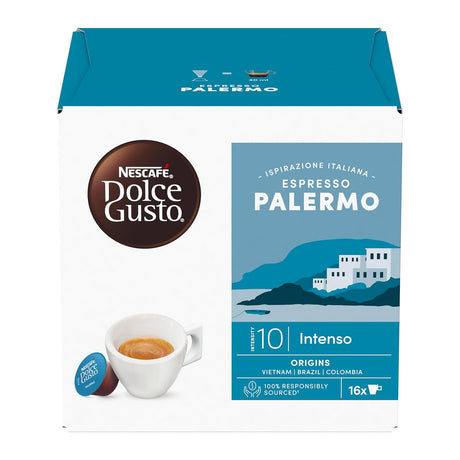 Nescafe Dolce Gusto Espresso Palermo coffee pod box on a white background