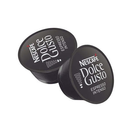 Two Nescafe Dolce Gusto Espresso Intenso coffee capsules on a white background