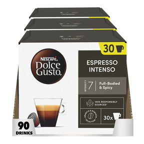 Packaging of Nescafe Dolce Gusto Espresso Intenso coffee capsules on a white background