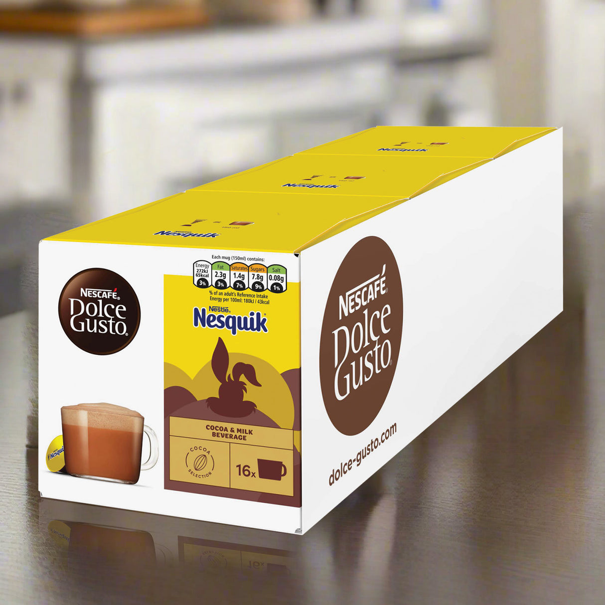 Nescafe Dolce Gusto Nesquik Hot Chocolate Pods in kitchen
