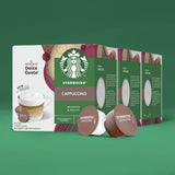 Starbucks Cappuccino coffee pods packaging on a green background