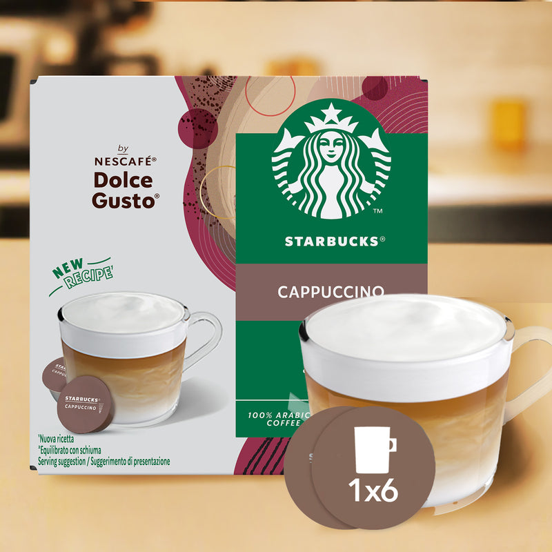 Nescafe Dolce Gusto and Starbucks coffee packaging on a blurred background