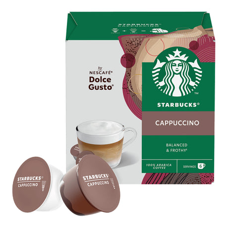 Starbucks Cappuccino coffee pods for Dolce Gusto by Nescafe on a white background