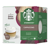 Starbucks Cappuccino Nescafe Dolce Gusto packaging on a white background
