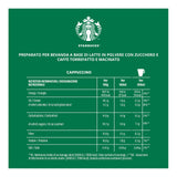 Starbucks Cappuccino mix nutrition information label on a green background