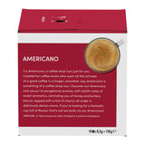 Red and white packaging of Americano coffee with a coffee cup illustration on a white background