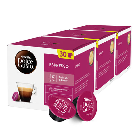 Box of Dolce Gusto Espresso coffee capsules with a white background