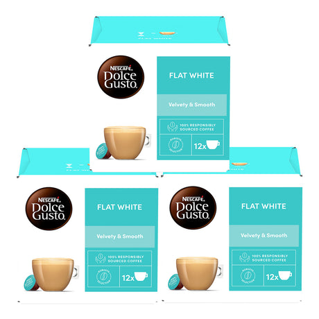 Nescafe Dolce Gusto Flat White coffee pods packaging on a white background