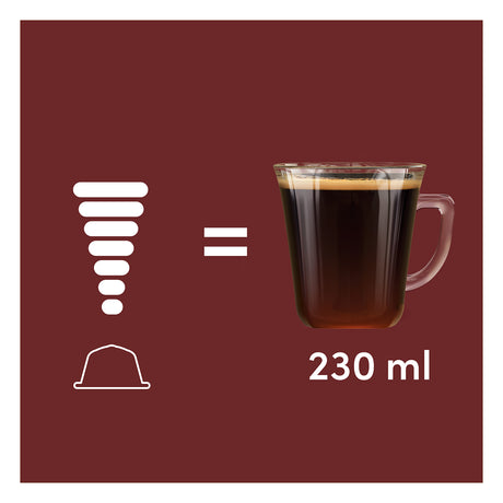 Mug of coffee with a tornado icon and '230 ml' text on a red background