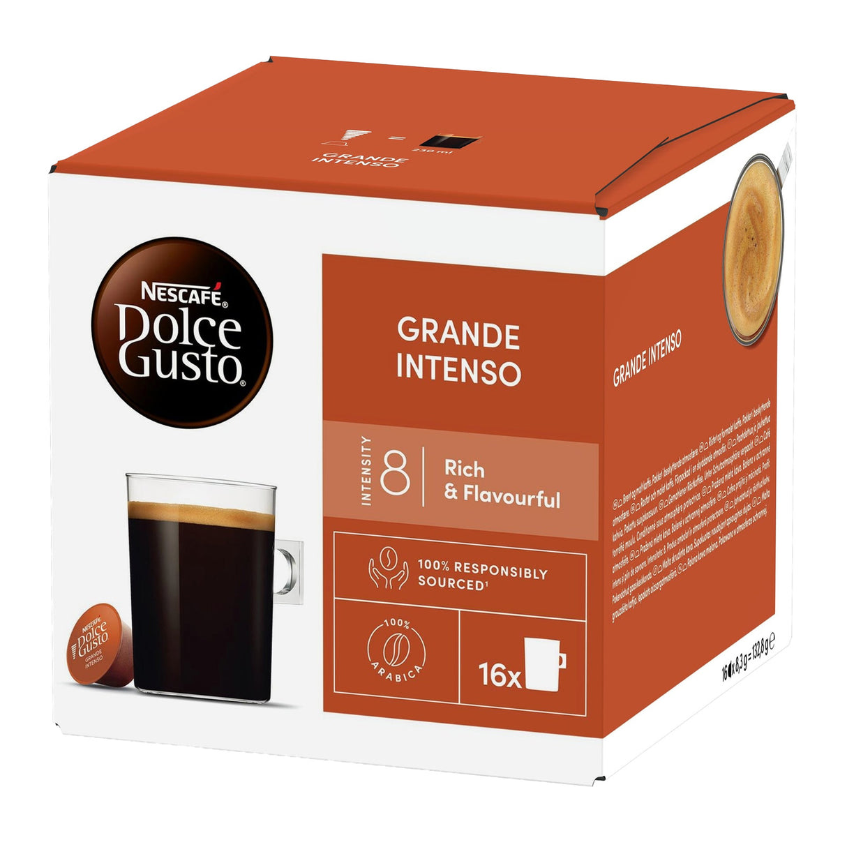 Dolce Gusto Grande Intenso coffee capsule box on a white background