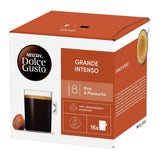 Dolce Gusto Grande Intenso coffee capsule box on a white background