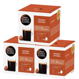 Three boxes of Nescafe Dolce Gusto Grande Intenso coffee capsules on a white background