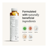 Naturally beneficial ingredients on a product label with a bottle in the background