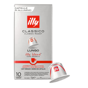 Illy Classico Lungo coffee capsule packaging on a white background