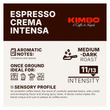 Kimbo Creams intensa notes, flavour cinnamon and spices, medium dark roast intensity 11 out of 13