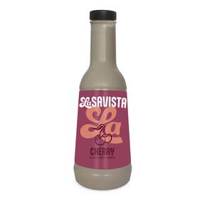 A bottle of LaSAVISTA Cherry Flavoured Sauce on a plain white background. 