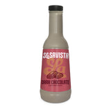 A bottle of LaSavista Dark Chocolate Flavoured Sauce with a pink label and black cap, shown on a plain white background.