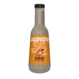 A bottle of LaSavista Mango Flavoured Sauce on a plain white background. The bottle is filled with a light beige sauce and features a bright orange label with white and dark red text, topped with a black cap.