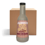 A bottle of LaSavista Milk Chocolate Flavoured Sauce in front of a brown cardboard box, set against a plain white background.