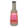 A bottle of Savista La Strawberry Flavoured Sauce on a plain white background. 